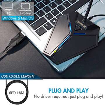 CMTECK USB Computer Microphone, Plug &Play Desktop Omnidirectional Condenser PC Laptop Mic, Mute Button with LED Indicator, Compatible with Windows/Mac, Ideal for YouTube, Skype, Recording