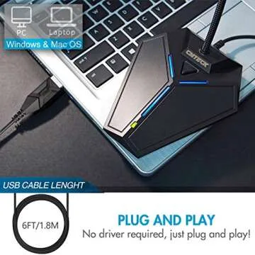 CMTECK USB Computer Microphone, Plug &Play Desktop Omnidirectional Condenser PC Laptop Mic, Mute Button with LED Indicator, Compatible with Windows/Mac, Ideal for YouTube, Skype, Recording