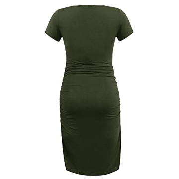 Smallshow Women's Short Sleeve Maternity Dress Ruched Pregnancy Clothes Small Army Green