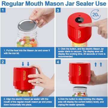 LOVE MOMENT Electric Mason Jar Vacuum Sealer Kit for Wide Mouth and Regular Mouth Mason Jar - Red