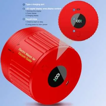 LOVE MOMENT Electric Mason Jar Vacuum Sealer Kit for Wide Mouth and Regular Mouth Mason Jar - Red