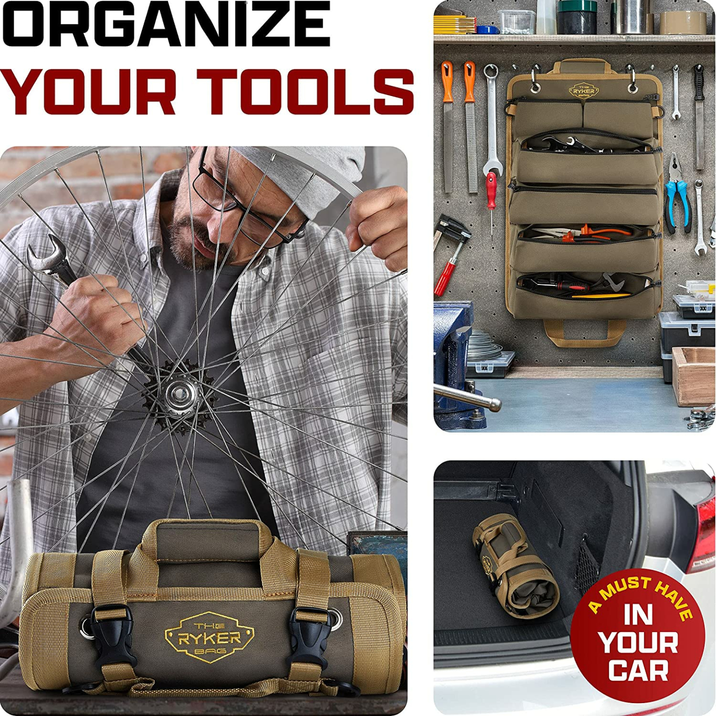 Ryker Tool Organizers - Heavy Duty Tool Bag with Pouches