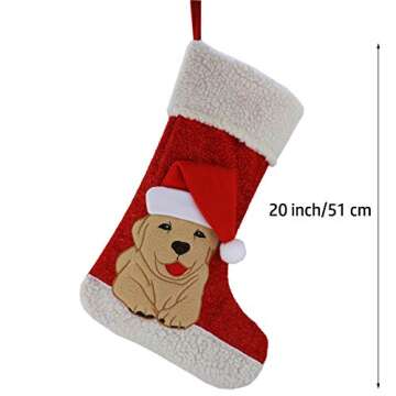 WEWILL 20'' Cute Dog Embroidered Christmas Stockings Xmas Holiday Pet Theme Gift for Puppies