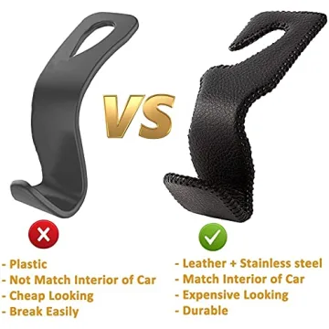 Purse Hook for Car, Superior Leather Headrest Hanger Matching Cars Interior, Brown Back Seat Organizer Storage Holder