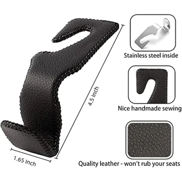 Purse Hook for Car, Superior Leather Headrest Hanger Matching Cars Interior, Brown Back Seat Organizer Storage Holder