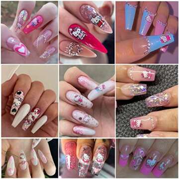 8 Sheets Cartoon Nail Stickers 3D Self-Adhesive Nail Decals Nail Art Supplies Designer Nail Stickers...