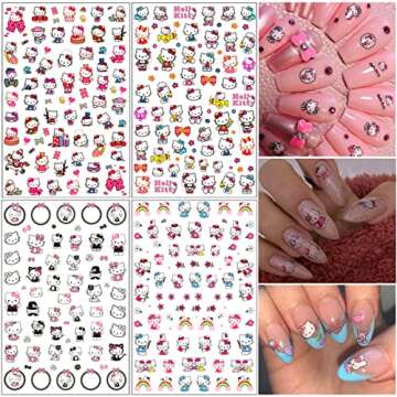 8 Sheets Cartoon Nail Stickers 3D Self-Adhesive Nail Decals Nail Art Supplies Designer Nail Stickers for Women Girls Nail Design Cute Cartoon Manicure Decoration Accessories