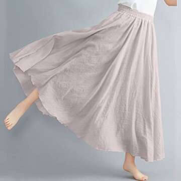 ASHER FASHION Women's Bohemian Style Elastic Waist Band Cotton Linen Long Maxi Skirt Dress (95CM, Beige)