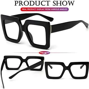 AIEYEZO Oversized Square Blue Light Glasses for Women Cute Big Frame Glasses Fashion Clear Multi-Color Computer Eyewear (Black + Black)