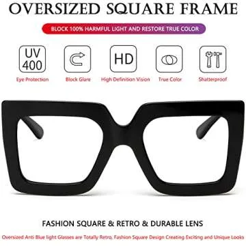AIEYEZO Oversized Square Blue Light Glasses for Women Cute Big Frame Glasses Fashion Clear Multi-Color Computer Eyewear (Black + Black)