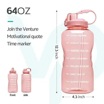 Venture Pal 64 OZ Water Bottle with Motivational Time Marker & Straw - Leakproof BPA Free Reusable Flip Top Water Bottle for Sports and Fitness Enthusiasts
