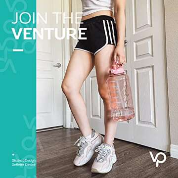Venture Pal 64 OZ Water Bottle with Motivational Time Marker & Straw - Leakproof BPA Free Reusable Flip Top Water Bottle for Sports and Fitness Enthusiasts