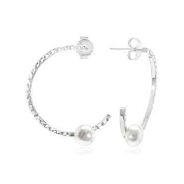 Gemistry Judy Crowell Jewelry Sterling Silver and Rhodium Diamond Cut Hoop Earrings with Freshwater ...