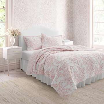 Laura Ashley King Quilt Set - Reversible Cotton Bedding with Shams, Lightweight & Elegant for All Se...