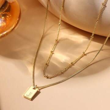 Krfy Layered Initial Necklaces for Women 14K Gold Plated Letter J Necklace Dainty Gold Name Necklace...