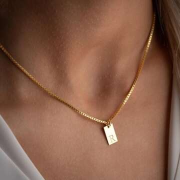 Krfy Layered Initial Necklaces for Women 14K Gold Plated Letter J Necklace Dainty Gold Name Necklace Personalized Initial Tag Pendant Necklace for Women Trendy Gold Jewelry