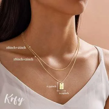 Krfy Layered Initial Necklaces for Women 14K Gold Plated Letter J Necklace Dainty Gold Name Necklace Personalized Initial Tag Pendant Necklace for Women Trendy Gold Jewelry