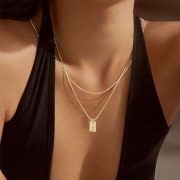 Krfy Layered Initial Necklaces for Women 14K Gold Plated Letter J Necklace Dainty Gold Name Necklace Personalized Initial Tag Pendant Necklace for Women Trendy Gold Jewelry
