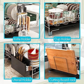 Stainless Steel 2-Tier Dish Drying Rack for Small Kitchens