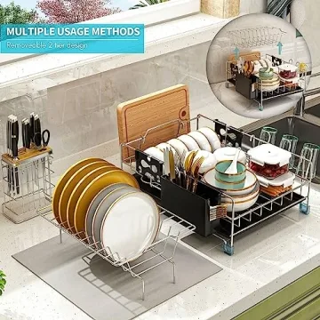 Stainless Steel 2-Tier Dish Drying Rack for Small Kitchens