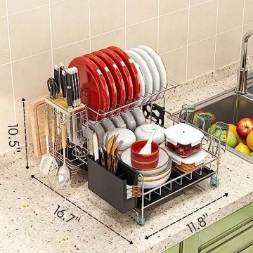 Stainless Steel 2-Tier Dish Drying Rack for Small Kitchens