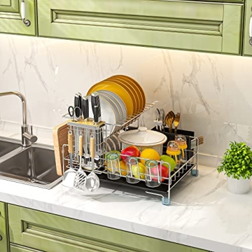 Stainless Steel 2-Tier Dish Drying Rack for Small Kitchens