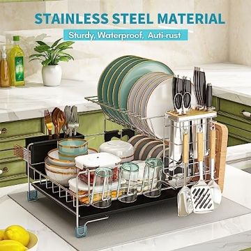 Stainless Steel 2-Tier Dish Drying Rack for Small Kitchens