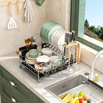 Stainless Steel 2-Tier Dish Drying Rack for Small Kitchens