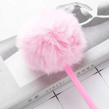 Buy 5 PCS Pink Pom Pom Needle Gel Ink Pens Set