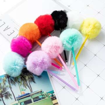 Buy 5 PCS Pink Pom Pom Needle Gel Ink Pens Set