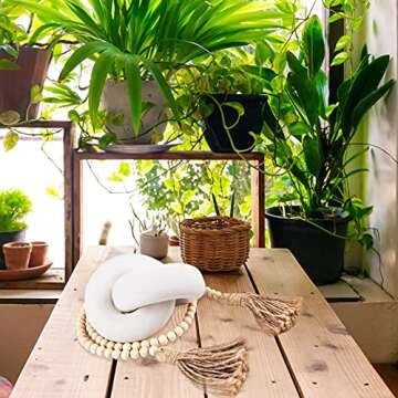 Droutti 2-Link Decorative Wood Knot Decor and Wood Bead Garland Hand Carved Wood Knot Decor, 4.6 Ft Wood Bead Garland with Tassels for Boho Decor Rustic Farmhouse Living Room Coffee Table Decoration