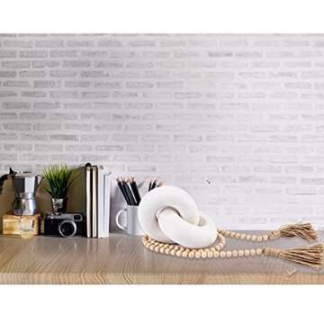 Droutti 2-Link Decorative Wood Knot Decor and Wood Bead Garland Hand Carved Wood Knot Decor, 4.6 Ft Wood Bead Garland with Tassels for Boho Decor Rustic Farmhouse Living Room Coffee Table Decoration