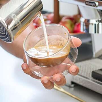 KRUVE IMAGINE Coffee Cups - Handcrafted Double-Wall Glass Cups (Set of 2, (50oz/150ml) - Perfect for Latte Art & Espresso - Durable Borosilicate Glass - Ideal Gift for Coffee Mugs Lovers - Cortado