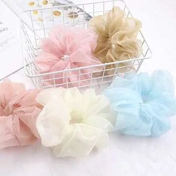 12 Packs Hair Scrunchies Oversized Extra Large Soft Organza Scrunchy Hair Bands Scrunchy Hair Ties Ropes Elastics Ponytail Holder Hair Accessories Headbands for Women Girls