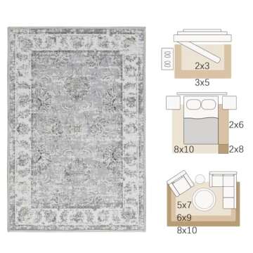 Jinchan Vintage Floral 5x7 Area Rug - Stylish & Durable Machine Washable Rug for Any Space