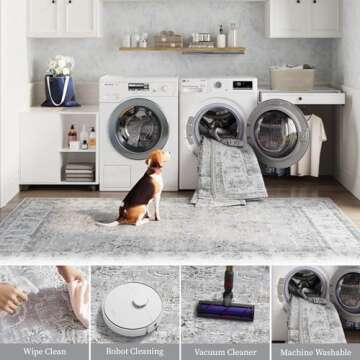 Jinchan Vintage Floral Rug 5x7 - Machine Washable & Non-Slip