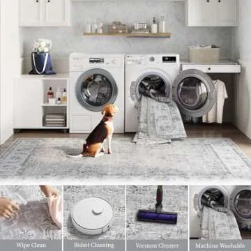 Jinchan Vintage Floral Rug 5x7 - Machine Washable & Non-Slip