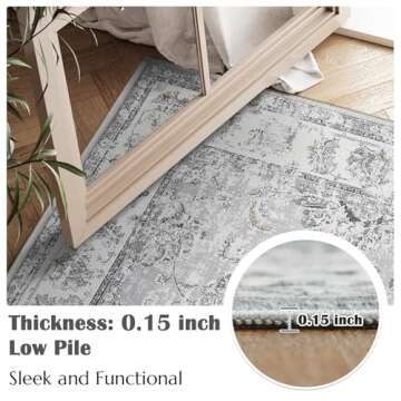 Jinchan Vintage Floral Rug 5x7 - Machine Washable & Non-Slip