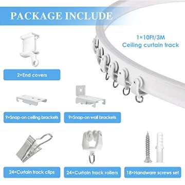 Ceiling Curtain Track Flexible Bendable Curtain Track Wall Mount Curved 10Ft Ceiling Track for Curta...