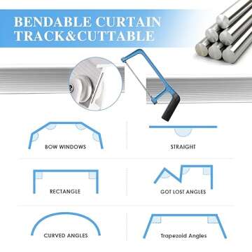 Ceiling Curtain Track Flexible Bendable Curtain Track Wall Mount Curved 10Ft Ceiling Track for Curtains Rail Track Set System for Bay Window Room Divider RV