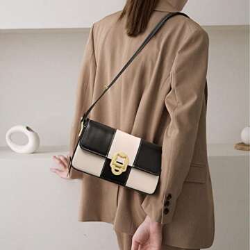 FOXLOVER Leather Shoulder Bag for Women Quilted Stitching Crossbody Bags for Women Casual Fashion Ha...