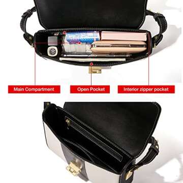 FOXLOVER Leather Shoulder Bag for Women Quilted Stitching Crossbody Bags for Women Casual Fashion Handbag Purse with Adjustable Shoulder Strap