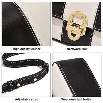 FOXLOVER Leather Shoulder Bag for Women Quilted Stitching Crossbody Bags for Women Casual Fashion Handbag Purse with Adjustable Shoulder Strap