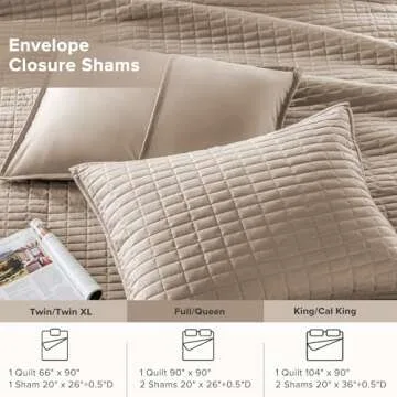 Comfort Spaces Kienna Quilt Set-Luxury Double Sided Stitching Design Summer Blanket, Lightweight, Soft, All Season Bedding Layer, Matching Sham, Taupe, Coverlet Full/Queen(90"x90") 3 Piece