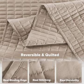 Comfort Spaces Kienna Quilt Set-Luxury Double Sided Stitching Design Summer Blanket, Lightweight, Soft, All Season Bedding Layer, Matching Sham, Taupe, Coverlet Full/Queen(90"x90") 3 Piece