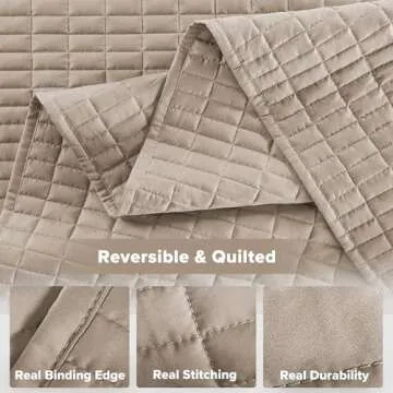 Comfort Spaces Kienna Quilt Set-Luxury Double Sided Stitching Design Summer Blanket, Lightweight, Soft, All Season Bedding Layer, Matching Sham, Taupe, Coverlet Full/Queen(90"x90") 3 Piece