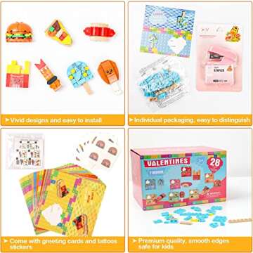 Valentine's Day Cards for Kids Classroom - 28 PCS Dessert Block Valentines Day Gifts for Kids, Valentine Cards with 7 Designs Block Set, Kids Valentines Cards for School Exchange Gifts, Party Favors