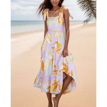 Kinstell Women's Summer Boho Ruffle Casual Maxi Dress