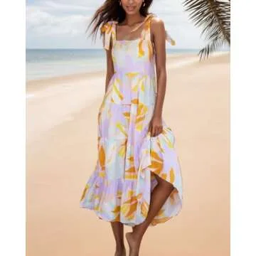 Kinstell Women's Summer Boho Ruffle Casual Maxi Dress