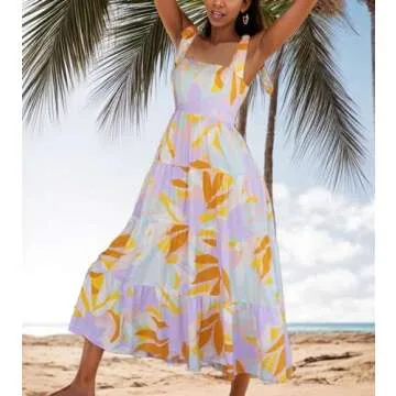 Kinstell Women's Summer Boho Ruffle Casual Maxi Dress